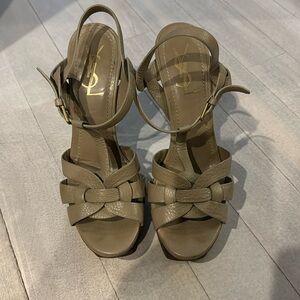 Auth YSL tribute sandals 38.5 in taupe - gently used